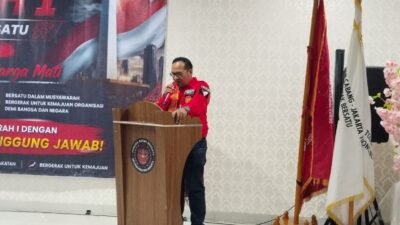 Ketua Panitia MUSDA I PBB DKI Jakarta, Jois Chandra Panjaitan, saat memberikan sambutan pembukaan di hadapan peserta MUSDA I PBB DKI Jakarta